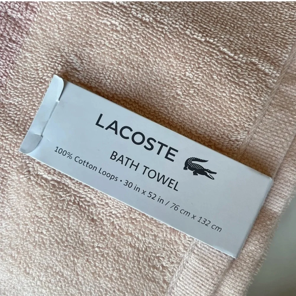 LACOSTE Lot of 3 Bath Towels Pink Large Crocodile 30x52 NWT